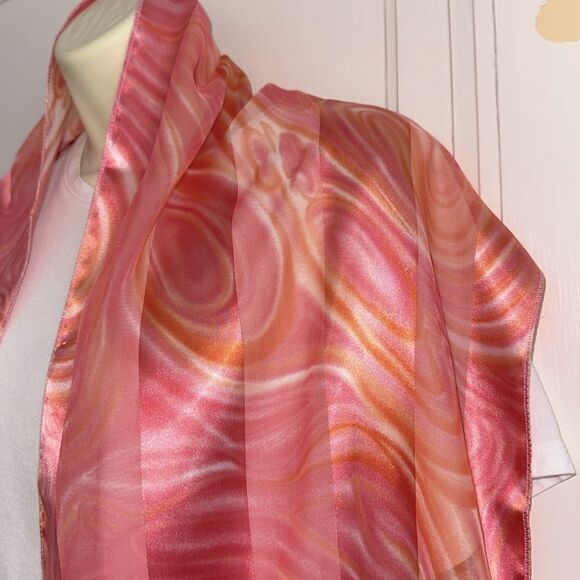 Vintage Pink and Orange Swirl Pattern Long Polyester Scarf - Picture 2 of 6